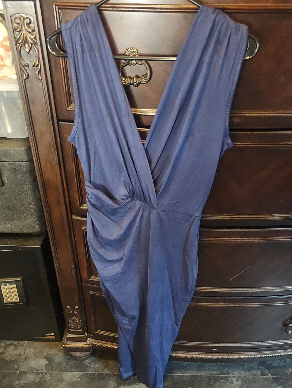 Fashion Nova Sleeveless Wrap Midi Dress in Navy Blue